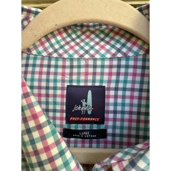 Johnnie O Prep Performance Long Sleeve Gingham Button Down Shirt Mens Size Large - Picture 3 of 6
